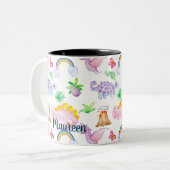 Dinosaurier-Regenbogen Wasserfarben-Muster Zweifarbige Tasse (Vorderseite Links)