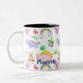 Dinosaurier-Regenbogen Wasserfarben-Muster Zweifarbige Tasse (Links)