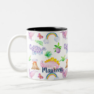 Dinosaurier-Regenbogen Wasserfarben-Muster Zweifarbige Tasse