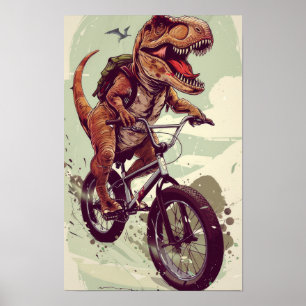 Dinosaurier Reiten Bike Illustration Poster