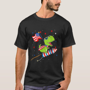 Dinosaurier Reiten Feuerwerk 4. Juli Kinder Jungen T-Shirt