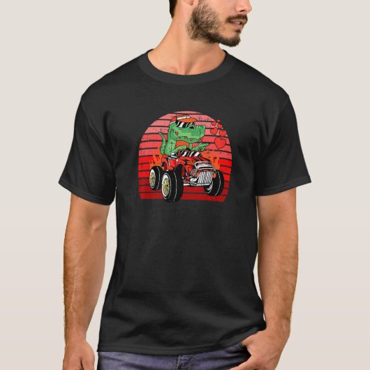 Dinosaurier Reitwagen Valentinstag Retro Rex Liebe T-Shirt (Vorderseite)