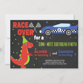 Dinosaurier & Rennwagen Geschwister Geburtstag Ein Einladung