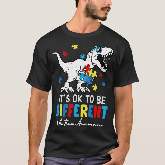 Dinosaurier Rex Verschiedene Autismus Aufklärung M T-Shirt (Vorderseite)