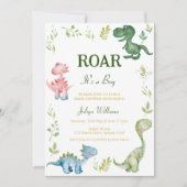 Dinosaurier Roar Babydusche Einladung (Vorderseite)