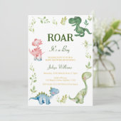Dinosaurier Roar Babydusche Einladung (Stehend Vorderseite)