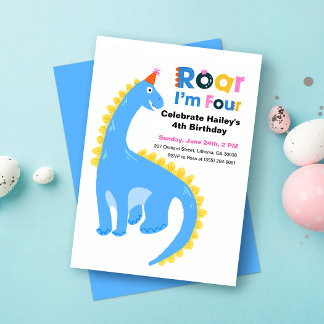 Dinosaurier Roar in Kids 4. Geburtstag Party lädt Einladung