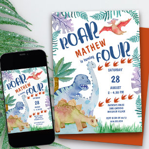 Dinosaurier Roar .. macht vier Jungs 4. Geburtstag Einladung