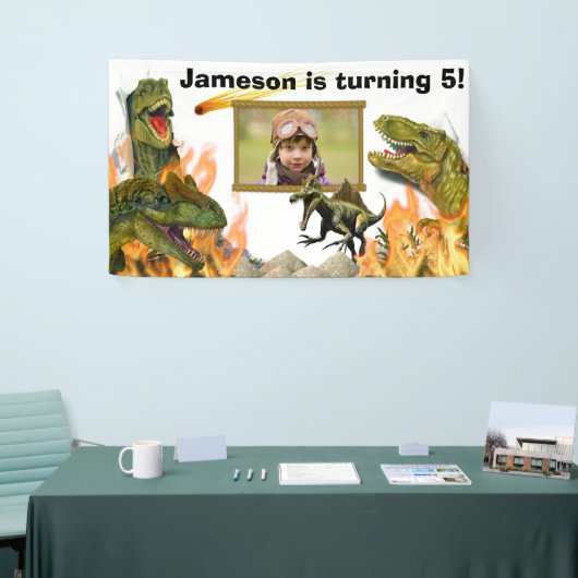 Dinosaurier Roar T-rex flammt Meteor Foto Geburtst Banner (Messeveranstaltung)
