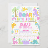 Dinosaurier Roar zum 4. Geburtstag Einladung (Vorderseite)