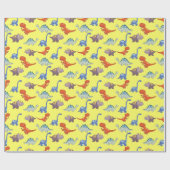 Dinosaurier Rock auf Lemon Wrapping Paper Geschenkpapier (Flach)