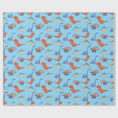 Dinosaurier Rock on Blue Wrapping Paper Geschenkpapier (Flach)