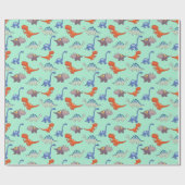 Dinosaurier Rock on Mint Wrapping Paper Geschenkpapier (Flach)