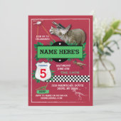 Dinosaurier Rote Polizist Fun T-Rex Blue Einladung (Stehend Vorderseite)