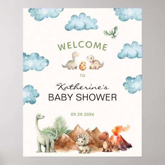 Dinosaurier Schläge Bald Baby Dusche Willkommen Poster (Vorne)