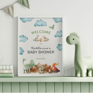 Dinosaurier Schläge Bald Baby Dusche Willkommen Poster