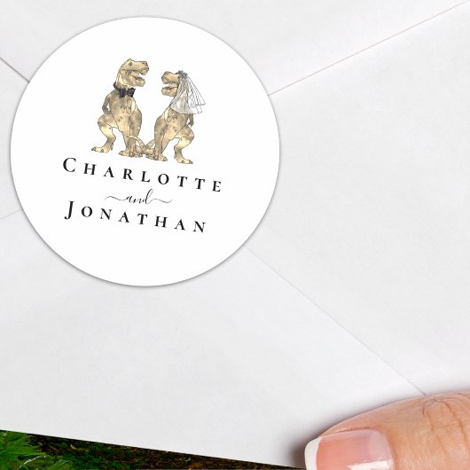 Dinosaurier Schwarz-Weiß-Hochzeit Personalisiert Runder Aufkleber