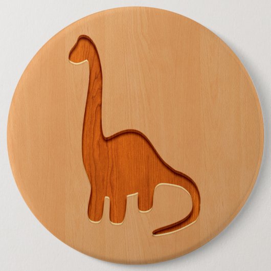 Dinosaurier-Silhouette graviert auf hölzernem Button (Vorderseite)