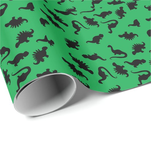 Dinosaurier-Silhouetten auf Green Niedlich Gift Wr Geschenkpapier (Rolleneckpunkt)