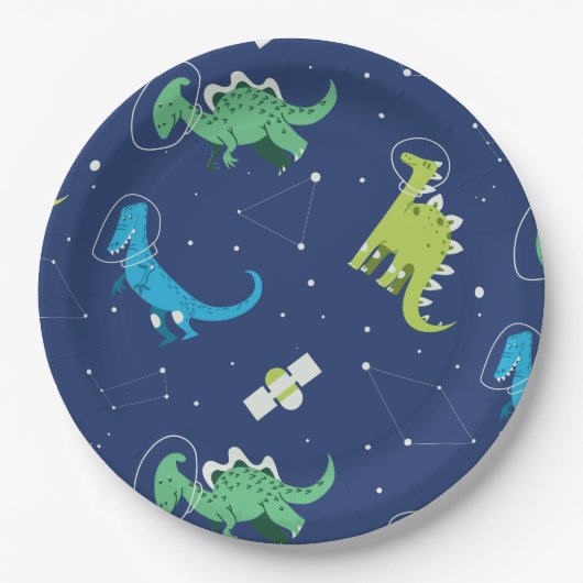 Dinosaurier Space dino kids Pattern Geschenk Niedl Pappteller (Vorderseite)