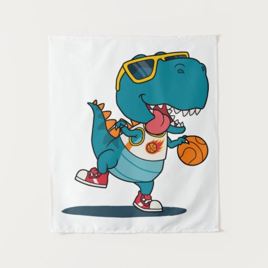 Dinosaurier spielt Basketball Wandteppich (Vorderseite)