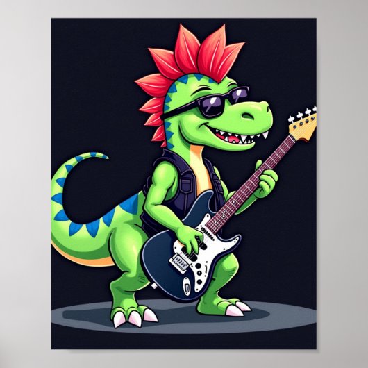 Dinosaurier spielt elektrische Gitarre Poster (Vorne)