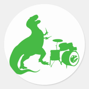 Dinosaurier spielt Schlagzeug - Wählen Sie die Hin Runder Aufkleber
