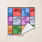 Dinosaurier Squares Badhandtuch Set (Waschlappen)