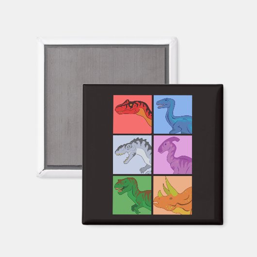 Dinosaurier Squares Magnet (Vorderseite/Rückseite)