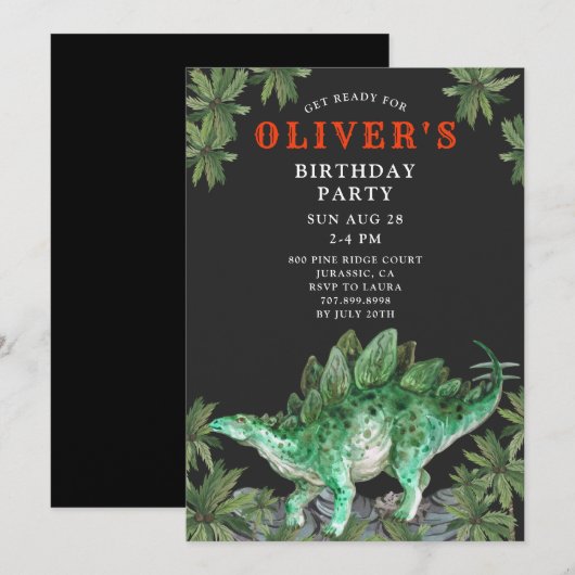 Dinosaurier Stegosaurus Kid's Einladung zum Geburt (Vorne/Hinten)