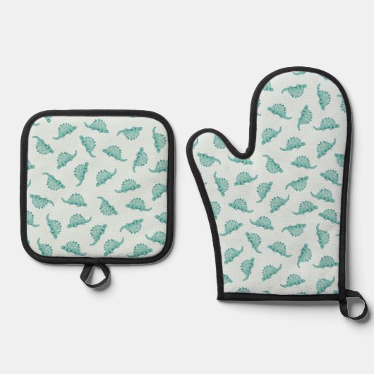 Dinosaurier-Stegosaurus-Muster Ofenhandschuh & Topflappen-Set (Vorderseite)