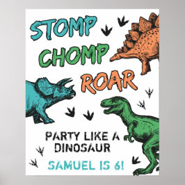Dinosaurier Stomp Chomp Roar Geburtstagsparty, jed Poster