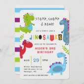Dinosaurier Stomp Chomp Roar Kindergeburtstag Einl Einladung (Vorne/Hinten)