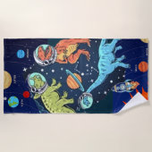 Dinosaurier Strandtuch für Kinder im Weltraum (Vorderseite)