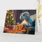 Dinosaurier Stricken Frohe Weihnachten Karte (Gelbe Blume)