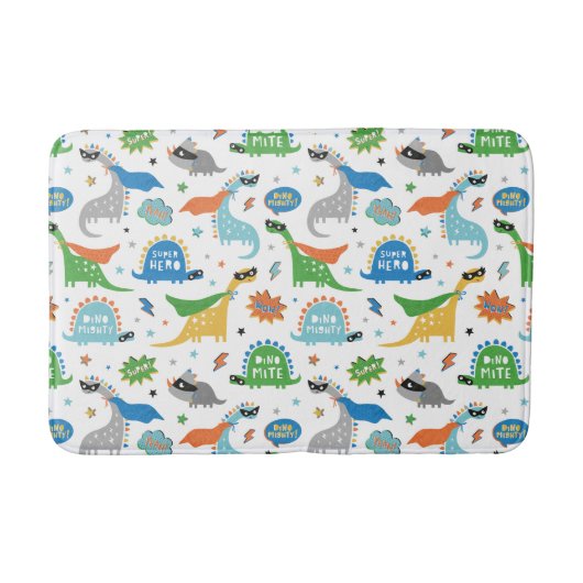 Dinosaurier-Superheld in lebhaften Farben Badematte (Vorderseite)