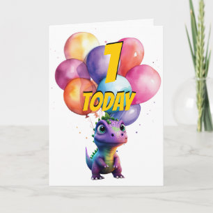Dinosaurier t Rex 1. LILA Geburtstagsballonkarte Karte