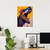 Dinosaurier T Rex Blue Yellow Jurassic Poster (Heimbüro)
