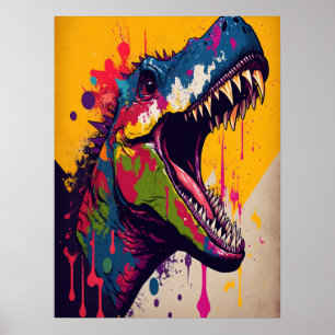 Dinosaurier T Rex Blue Yellow Jurassic Poster