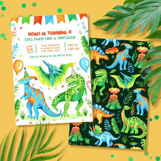 Dinosaurier T rex Boys Geburtstagsparty Watercolor Einladung