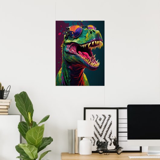 Dinosaurier T Rex Cool Blue Green Jurassic Poster (Heimbüro)