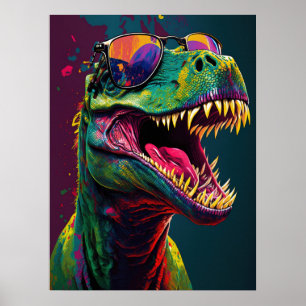 Dinosaurier T Rex Cool Blue Green Jurassic Poster