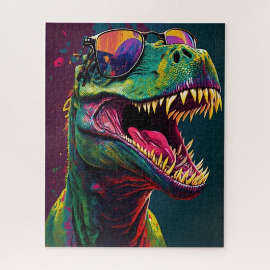 Dinosaurier T Rex Cool Blue Green Jurassic Poster Puzzle (Vertikal)