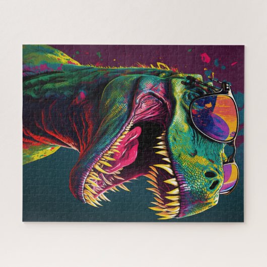 Dinosaurier T Rex Cool Blue Green Jurassic Poster Puzzle (Horizontal)