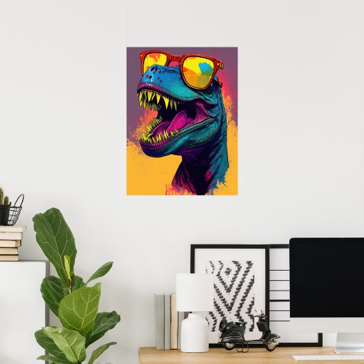 Dinosaurier T Rex Cool Orange Blue Poster (Heimbüro)