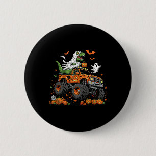 Dinosaurier T-Rex fährt auf Monstertruck Halloween Button