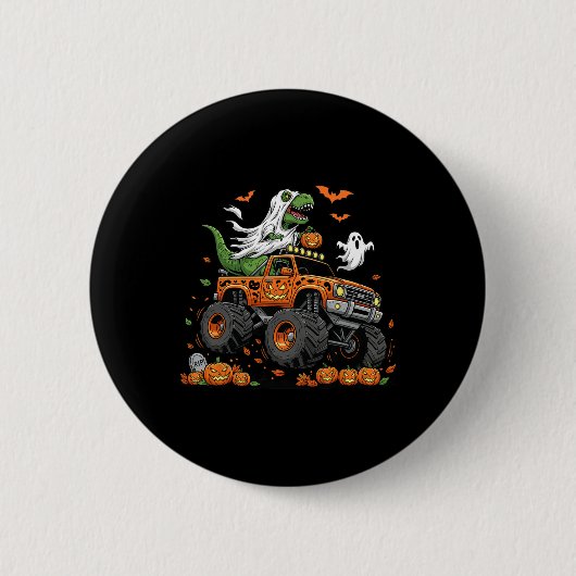 Dinosaurier T-Rex fährt auf Monstertruck Halloween Button (Vorderseite)