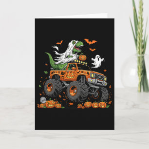 Dinosaurier T-Rex fährt auf Monstertruck Halloween Karte