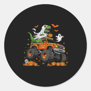 Dinosaurier T-Rex fährt auf Monstertruck Halloween Runder Aufkleber