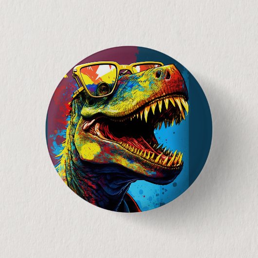 Dinosaurier T Rex Farbvolles Party Button (Vorderseite)